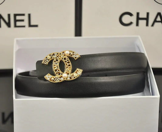 2025 6-color double C hollow-out LOGO pearl belt