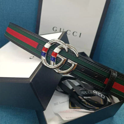 2025 4 Colors Fashion Stripe Double G Ladies Leather Belt