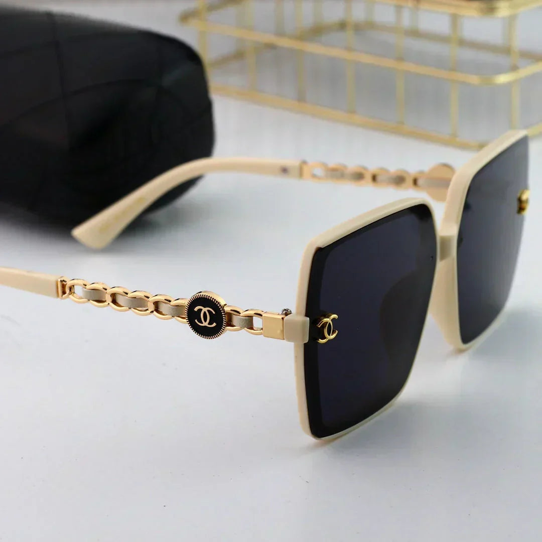 2025 Trendy large frame metal chain sunglasses