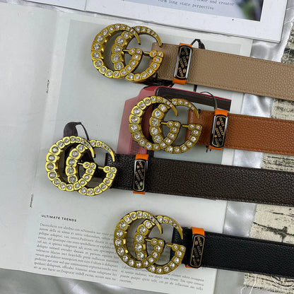 2025 4 Colors  double-G rhinestone double-sided lychee pattern belt
