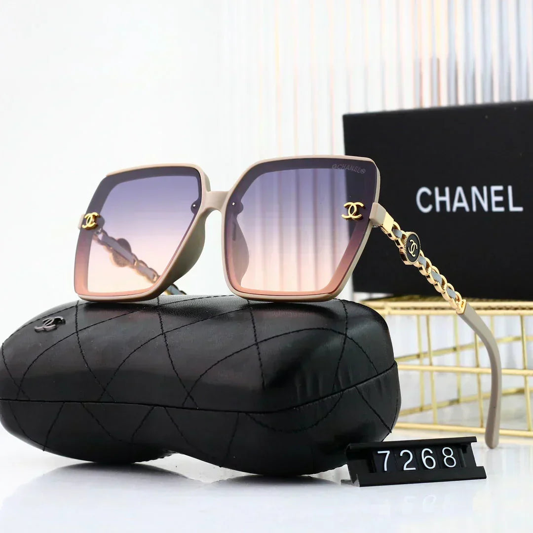 2025 Trendy large frame metal chain sunglasses