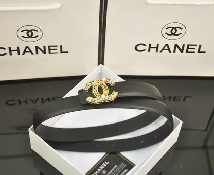 2025 6-color   double C hollow-out LOGO pearl belt