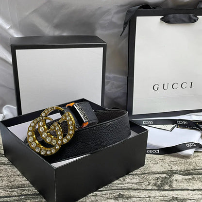 2025 belt 4 Colors  double-G rhinestone double-sided lychee pattern belt