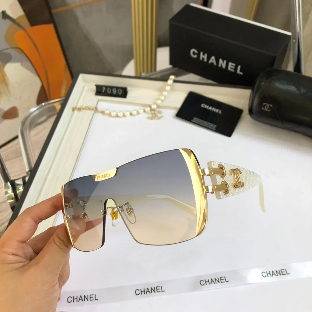 2025 Frameless trimmed large frame sunglasses