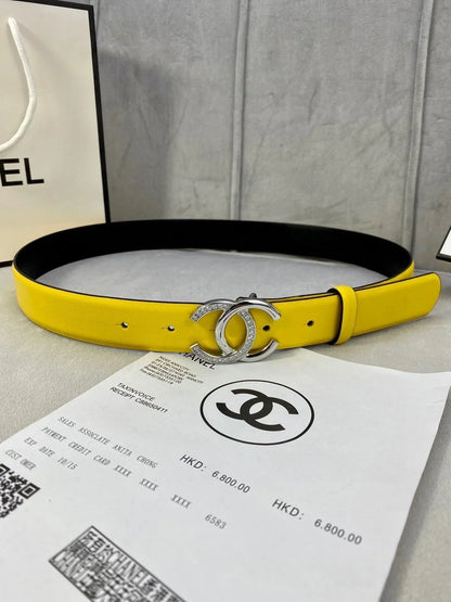 2025 Cowhide leather diamond-encrusted steel buckle belt 3cm wide