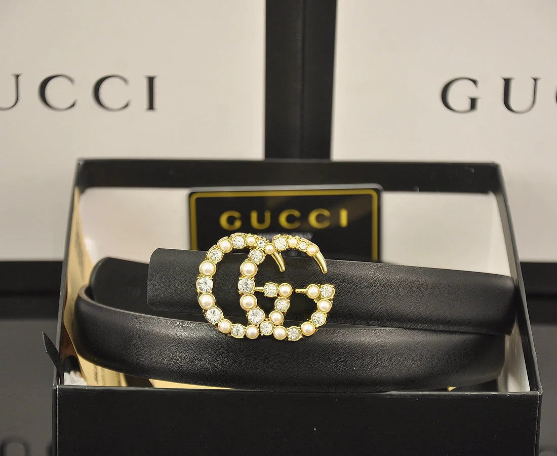 2025 6 Colors fashion double C pearl rhinestone belt