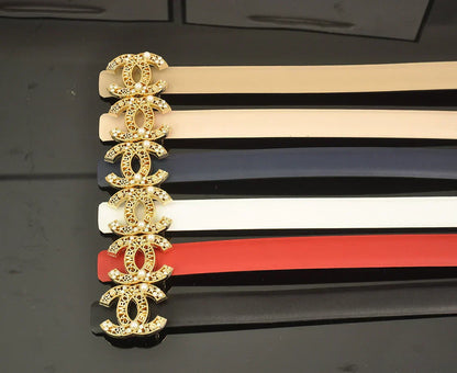 2025 6-color   double C hollow-out LOGO pearl belt