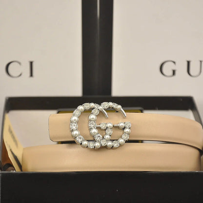 2025 6 Colors fashion double C pearl rhinestone belt