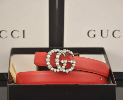 2025 6 Colors fashion double C pearl rhinestone belt