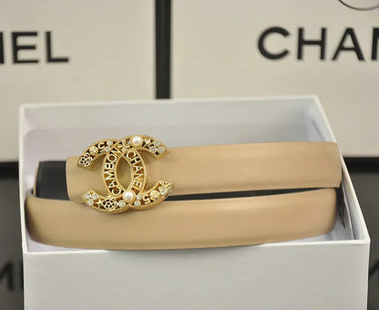 2025 6-color   double C hollow-out LOGO pearl belt