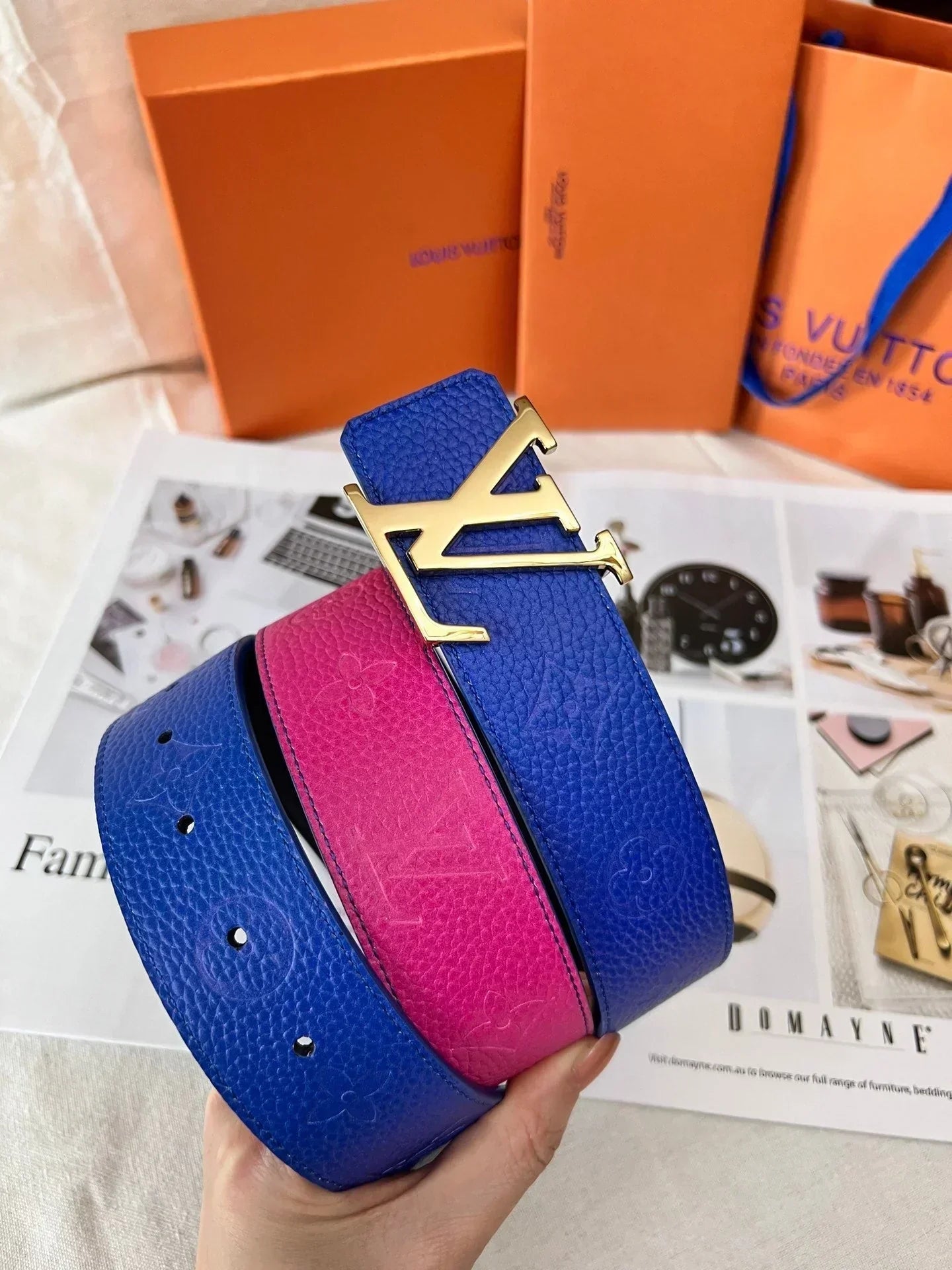 2025 belt Embossed cowhide double-sided belt width 4.0.