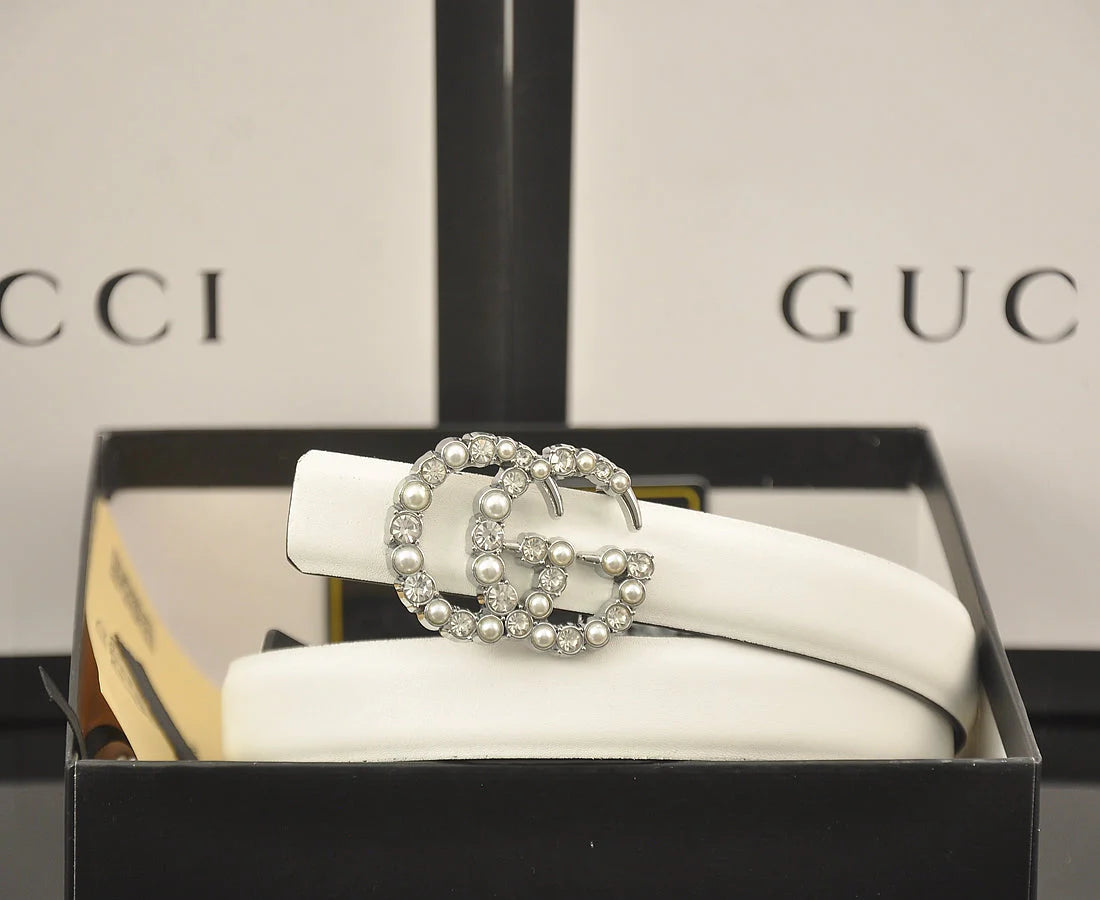 2025 6 Colors fashion double C pearl rhinestone belt