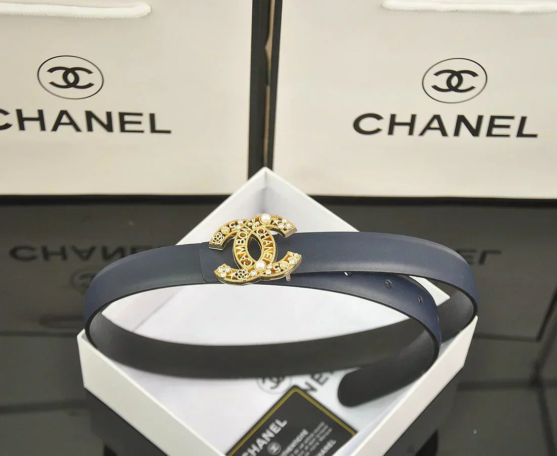 2025 6-color   double C hollow-out LOGO pearl belt