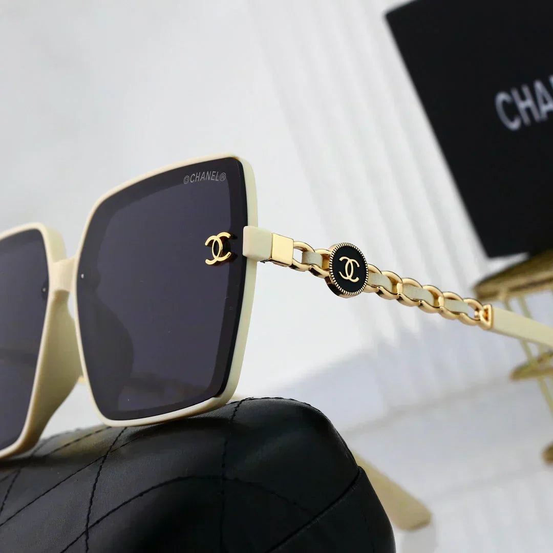 2025 Trendy large frame metal chain sunglasses