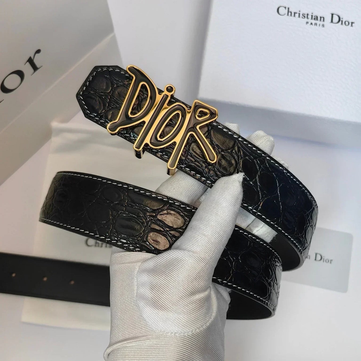 2025 Double-sided crocodile leather belt width 3.5cm