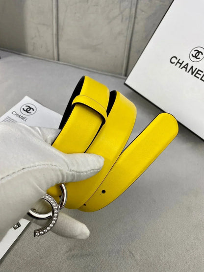 2025 Cowhide leather diamond-encrusted steel buckle belt 3cm wide