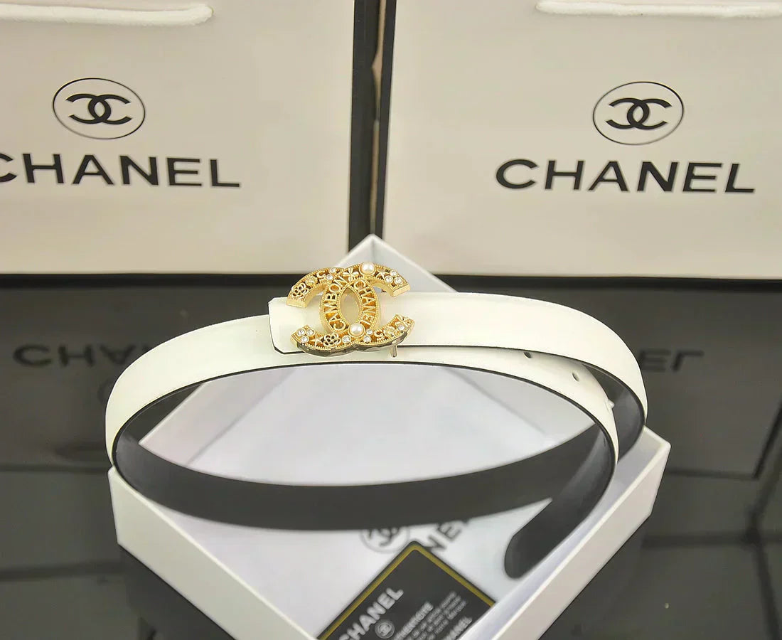 2025 6-color   double C hollow-out LOGO pearl belt