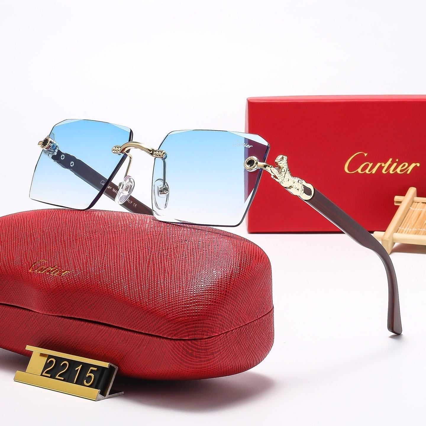 2025 Square frameless leopard head  Sunglasses 2215