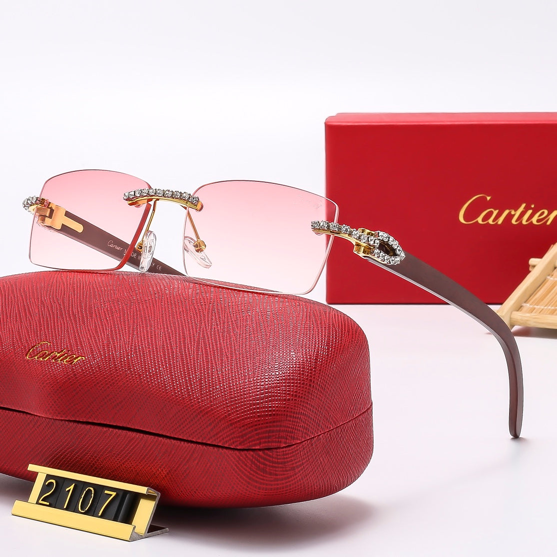 2025 Diamond Fashion Frameless Sunglasses 2107
