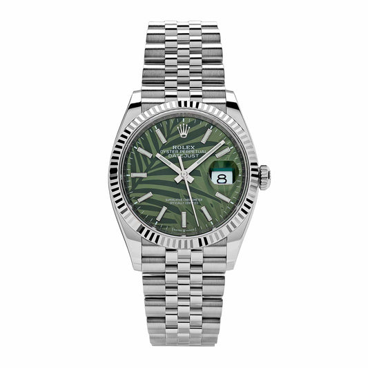 2025 Watch Datejust 126234 White Gold Stainless Steel Olive Green Palm Motif Dial