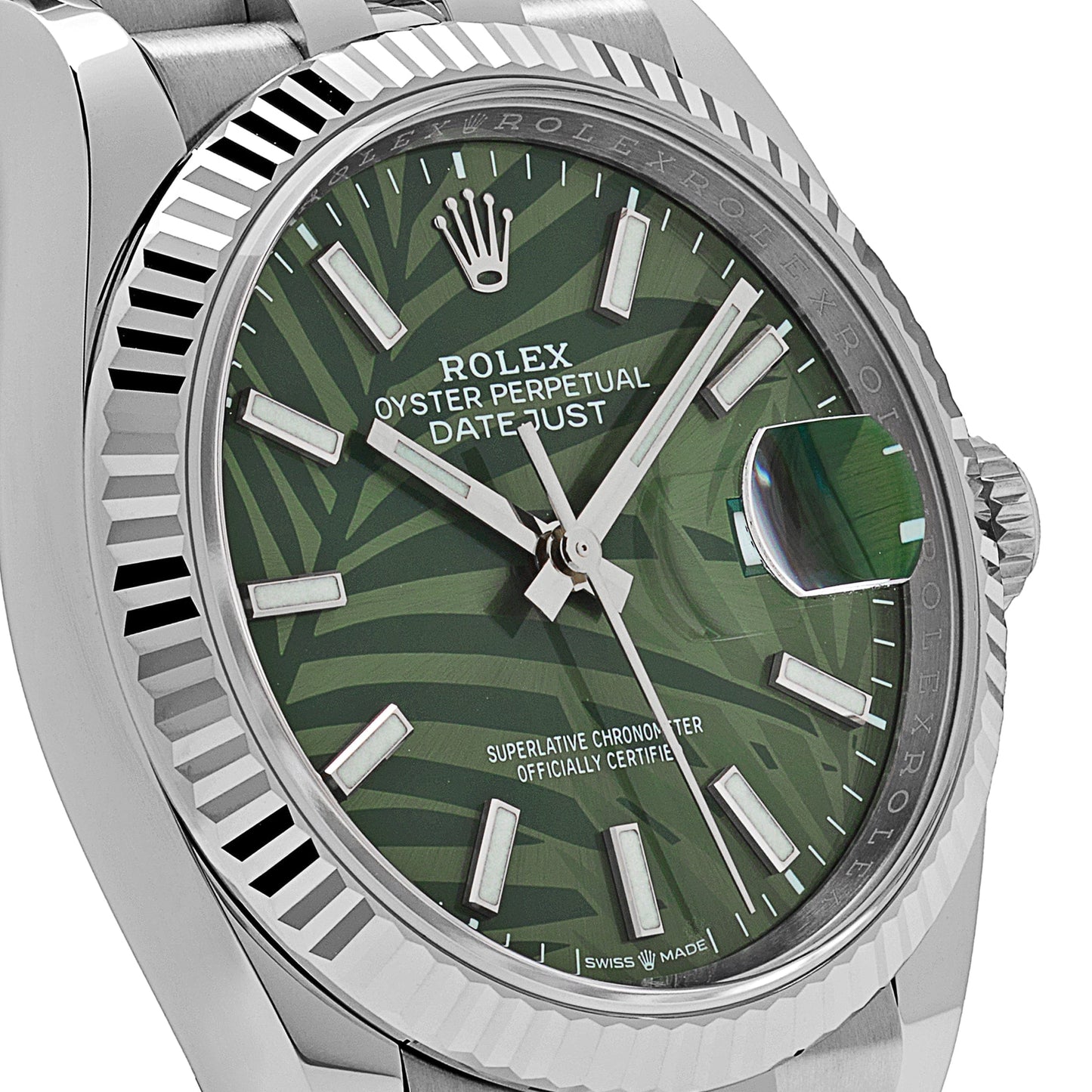 2025 Watch Datejust 126234 White Gold Stainless Steel Olive Green Palm Motif Dial