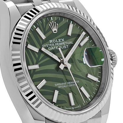 2025 Watch Datejust 126234 White Gold Stainless Steel Olive Green Palm Motif Dial