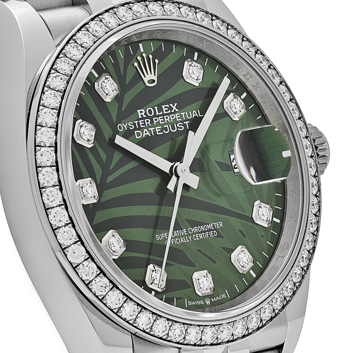 2025 Watch Datejust 126284RBR Stainless Steel Green Palm Frond Diamond Dial Diamond Bezel