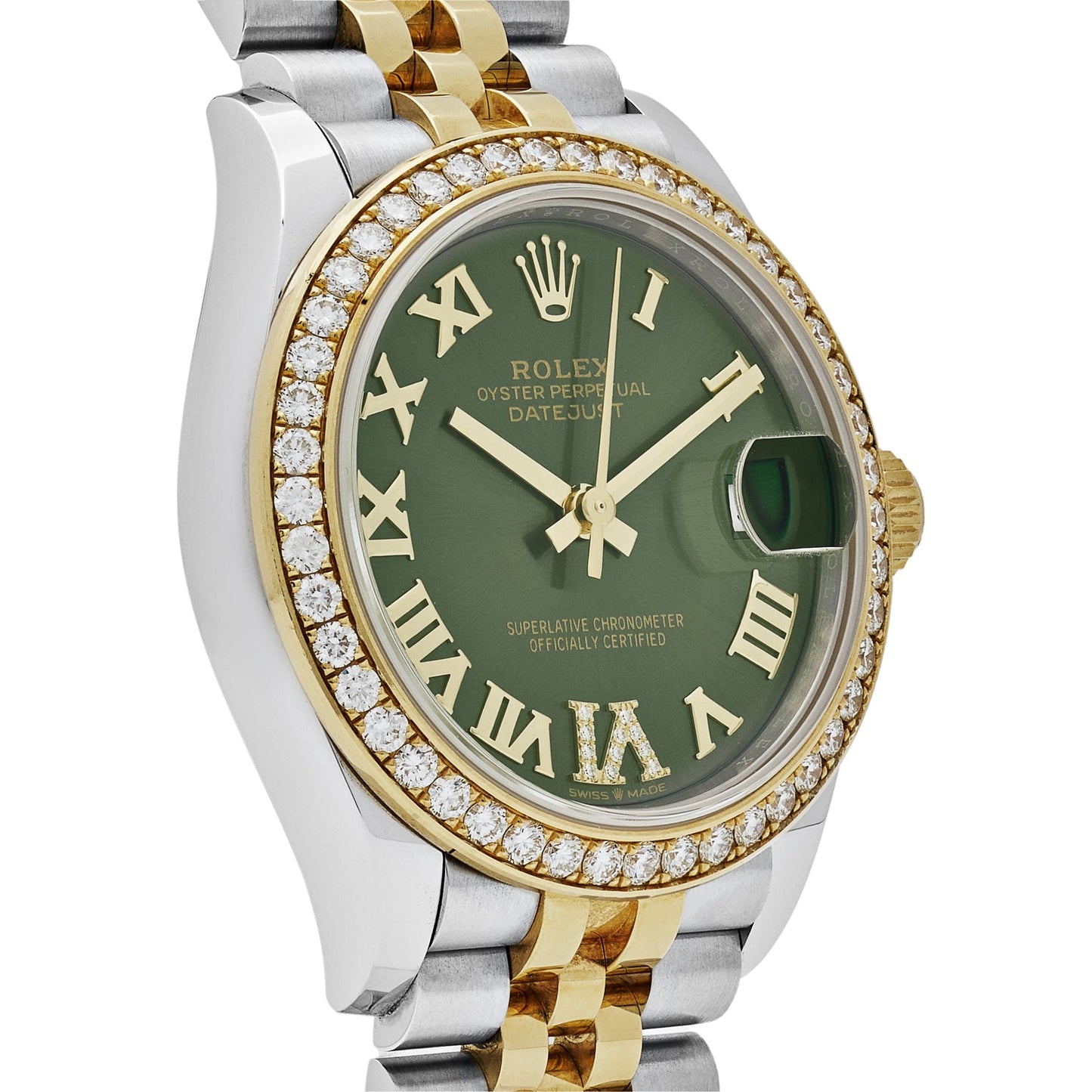 2025 Watch Datejust 278383RBR Two-Toned Yellow Gold Stainless Steel Green Roman Dial Diamond Bezel