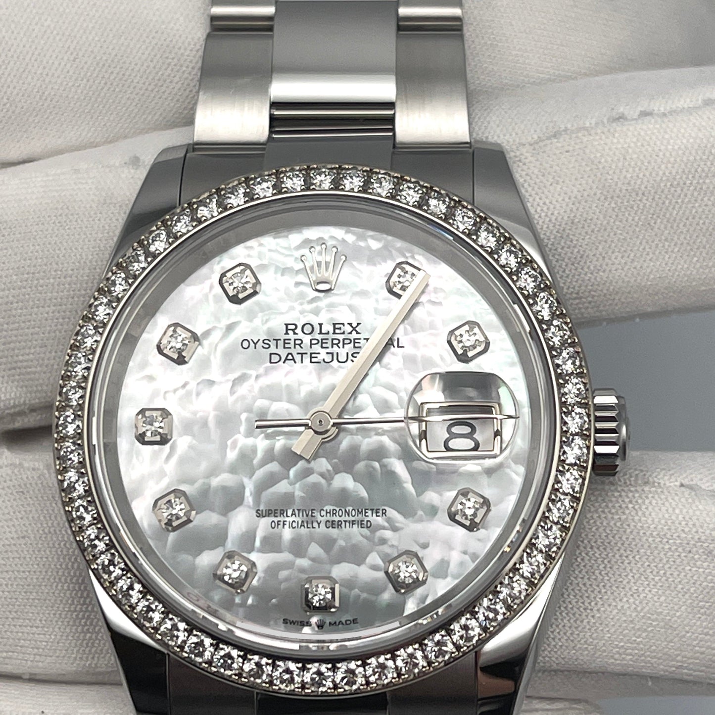 2025 Watch Datejust 126284RBR Stainless Steel White Gold Mother of Pearl Dial