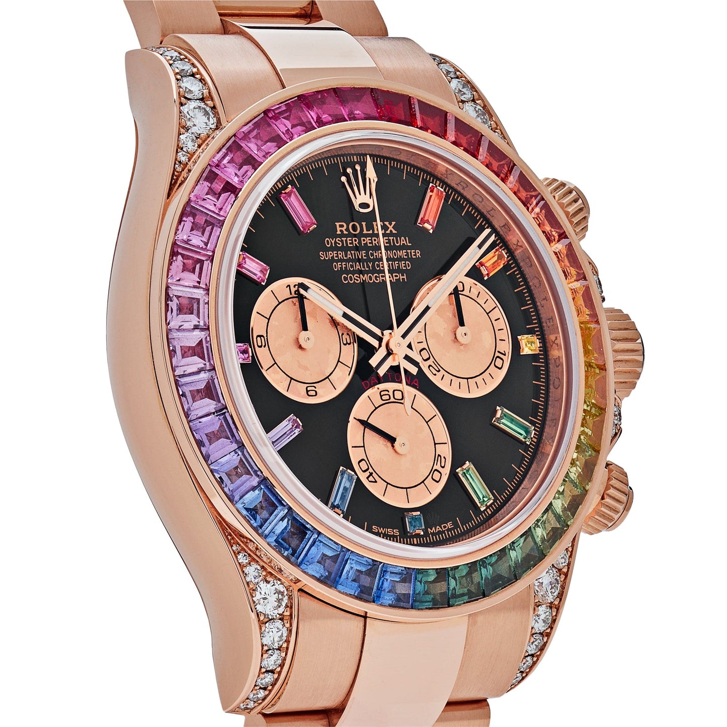 2025 Watch Daytona 116595RBOW 'Rainbow' Rose Gold Black Dial Sapphire Bezel