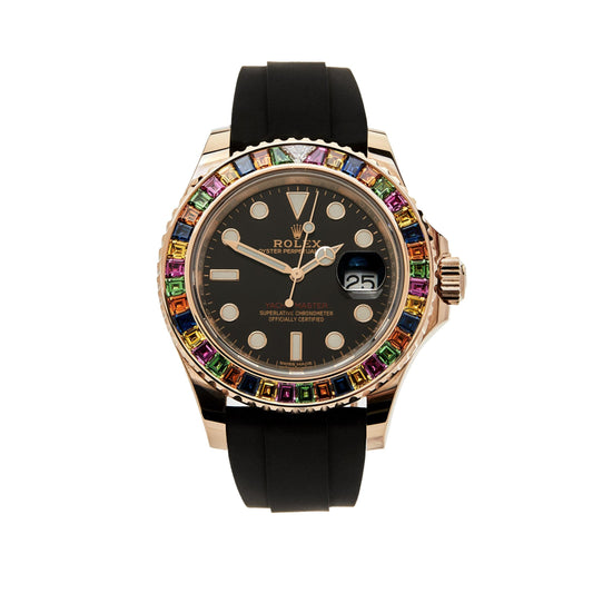2025 Watch Yacht-Master 116695SATS Rose Gold Black Dial Rainbow Bezel